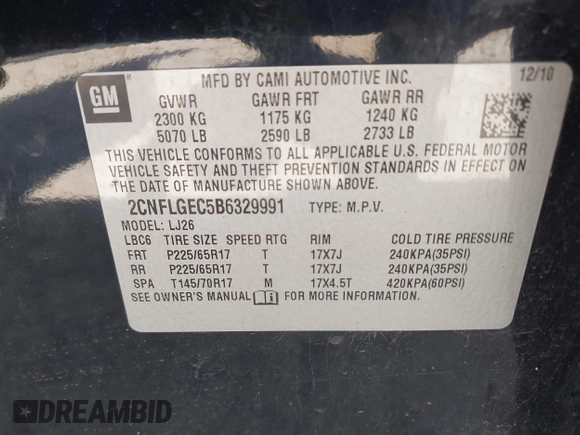 2011 Chevrolet Equinox LTZ with VIN 2CNFLGEC5B6329991, listed as a IAAI auction lot 42086572 with 205,381 mi miles and . Bid and sale history available at DreamBid. Image 9.