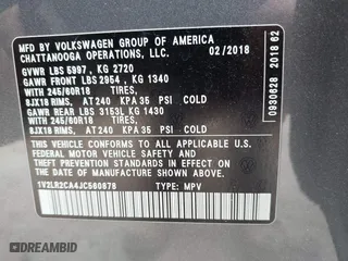 2018 Volkswagen Atlas 3.6L V6 SE with VIN 1V2LR2CA4JC560878, listed as a IAAI auction lot 42064189 with 142,834 mi miles. Bid and sale history available at carsss.com. Image 9.