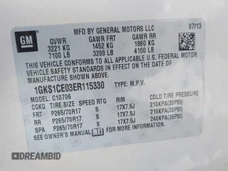2014 GMC Yukon SLT with VIN 1GKS1CE03ER115330, listed as a IAAI auction lot 41346200 with 115,010 mi miles. Bid and sale history available at carsss.com. Image 9.