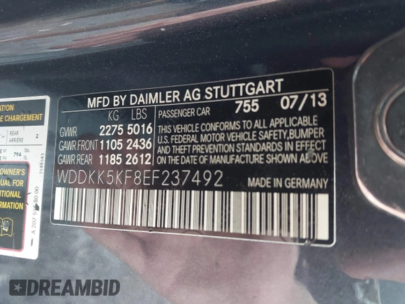 2014 Mercedes-Benz E 350 with VIN WDDKK5KF8EF237492, listed as a IAAI auction lot 42240593 with 83,775 mi miles and . Bid and sale history available at DreamBid. Image 9.