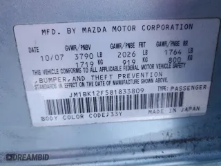 2008 Mazda Mazda3 Sport *Ltd Avail* with VIN JM1BK12F581833809, listed as a Copart auction lot 88354325 with 178,962 mi miles and Salvage Title. Bid and sale history available at carsss.com. Image 13.