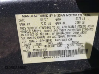 2007 Nissan Altima 2.5 S with VIN 1N4AL21E07N438943, listed as a IAAI auction lot 41993187 with 270,582 mi miles. Bid and sale history available at carsss.com. Image 9.