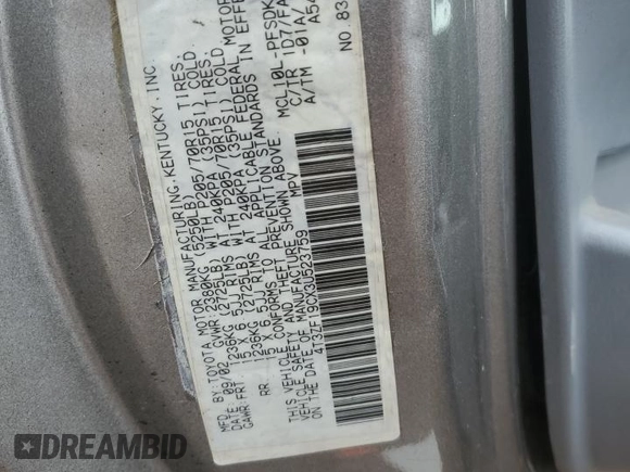 2003 Toyota Sienna CE with VIN 4T3ZF19CX3U523759, listed as a Copart auction lot 47987795 with 117,816 mi miles and Salvage Title. Bid and sale history available at carsss.com. Image 15.