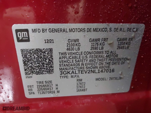 2022 GMC Terrain SLE with VIN 3GKALTEV2NL147016, listed as a IAAI auction lot 41515528 with 23,688 mi miles. Bid and sale history available at carsss.com. Image 9.