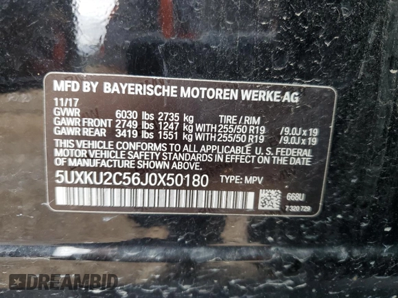 2018 BMW X6 xDrive35i with VIN 5UXKU2C56J0X50180, listed as a Copart auction lot 66432553 with 55,700 mi miles. Bid and sale history available at carsss.com. Image 13.