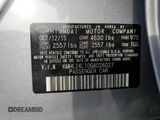 2016 Hyundai Sonata Hybrid SE with VIN KMHE24L10GA026027, listed as a Copart auction lot 36544383 with 97,939 mi miles. Bid and sale history available at carsss.com. Image 14.