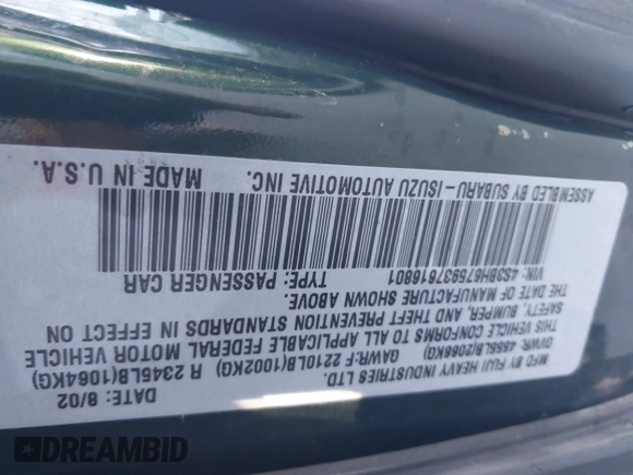 2003 Subaru Legacy Outback z VIN 4S3BH675937616801, wystawiony jako IAAI lot #41850223 z przebiegiem 173 263 mil mil oraz . Historia ofert i sprzedaży dostępna na DreamBid. Obrazek 9.