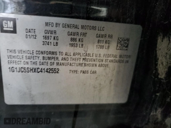 2012 Chevrolet Sonic LT z VIN 1G1JC5SHXC4142552, wystawiony jako Copart lot #44557255 z przebiegiem 135 871 mil mil oraz Szkoda całkowita • Salvage title. Historia ofert i sprzedaży dostępna na DreamBid. Obrazek 12.
