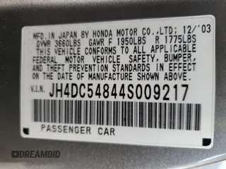 2004 Acura RSX с VIN JH4DC54844S009217, выставлен на аукционе Copart как лот 45423895 с пробегом 180 505 миль миль и Списание • Salvage title. История ставок и продаж доступна на DreamBid. Изображение 12.