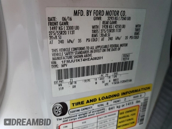 2017 Ford Expedition Limited z VIN 1FMJU1KT4HEA08201, wystawiony jako Copart lot #62780925 z przebiegiem 107 292 mil mil oraz Szkoda całkowita • Salvage title. Historia ofert i sprzedaży dostępna na DreamBid. Obrazek 13.