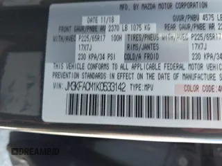 2019 Mazda CX-5 Touring with VIN JM3KFACM1K0533142, listed as a IAAI auction lot 41880181 with Not Provided miles and . Bid and sale history available at carsss.com. Image 9.
