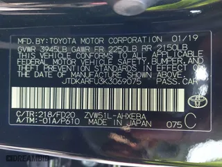 2019 Toyota Prius L Eco with VIN JTDKARFU3K3069075, listed as a IAAI auction lot 41622447 with 39,113 mi miles. Bid and sale history available at carsss.com. Image 9.