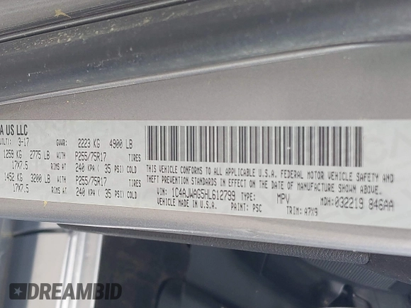 2017 Jeep Wrangler Sport с VIN 1C4AJWAG5HL612799, выставлен на аукционе IAAI как лот 42400375 с пробегом Не указан миль и . История ставок и продаж доступна на DreamBid. Изображение 9.