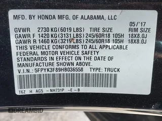 2017 Honda Ridgeline Black Edition с VIN 5FPYK3F89HB036558, выставлен на аукционе IAAI как лот 42243736 с пробегом 137 928 миль миль и . История ставок и продаж доступна на DreamBid. Изображение 9.