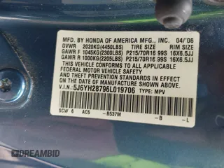 2006 Honda Element EX-P with VIN 5J6YH28796L019706, listed as a IAAI auction lot 42062949 with 191,027 mi miles and . Bid and sale history available at DreamBid. Image 9.