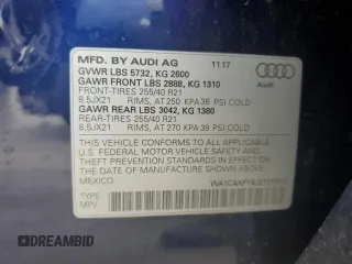 2018 Audi SQ5 Prestige with VIN WA1C4AFY4J2101014, listed as a Copart auction lot 65063764 with 60,064 mi miles and Salvage Title. Bid and sale history available at DreamBid. Image 14.