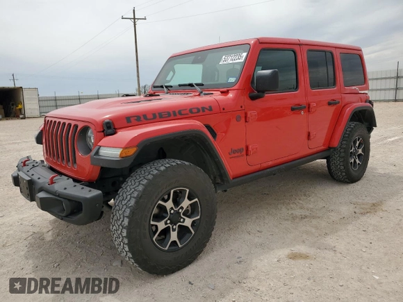 2019 Jeep Wrangler Unlimited Rubicon with VIN 1C4HJXFG4KW581967, listed as a Copart auction lot 53712235 with 37,474 mi miles and Salvage title. Bid and sale history available at DreamBid. Image 1.