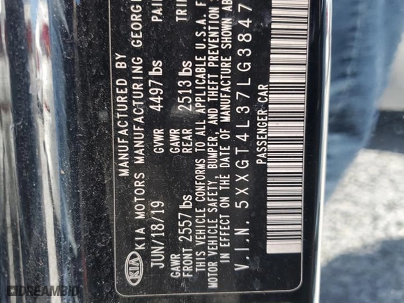 2020 Kia Optima LX with VIN 5XXGT4L37LG384798, listed as a Copart auction lot 48044525 with 107,439 mi miles and Salvage Title. Bid and sale history available at carsss.com. Image 14.
