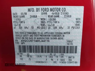 2008 Mercury Mariner Premier with VIN 4M2CU97148KJ44116, listed as a IAAI auction lot 41502759 with 152,345 mi miles. Bid and sale history available at carsss.com. Image 9.