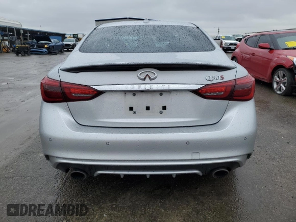 2018 Infiniti Q50 Red Sport 400 with VIN JN1FV7AP7JM461483, listed as a Copart auction lot 49177425 with 115,605 mi miles and Salvage title. Bid and sale history available at DreamBid. Image 6.