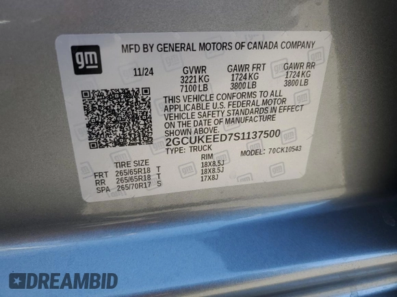 2025 Chevrolet Silverado 1500 with VIN 2GCUKEED7S1137500, listed as a Copart auction lot 45814665 with 3,489 mi miles and Salvage Title. Bid and sale history available at DreamBid. Image 12.