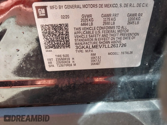 2020 GMC Terrain SLE с VIN 3GKALMEV7LL261726, выставлен на аукционе IAAI как лот 42248008 с пробегом 113 887 миль миль и . История ставок и продаж доступна на DreamBid. Изображение 9.