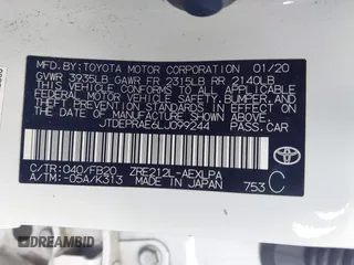 2020 Toyota Corolla LE with VIN JTDEPRAE6LJ099244, listed as a IAAI auction lot 41818840 with 80,429 mi miles and . Bid and sale history available at DreamBid. Image 9.