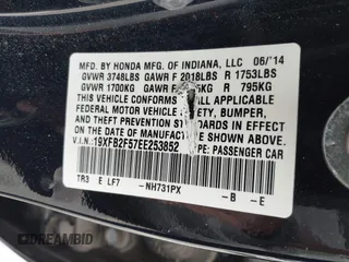 2014 Honda Civic Sedan LX with VIN 19XFB2F57EE253852, listed as a IAAI auction lot 42115504 with 83,599 mi miles. Bid and sale history available at carsss.com. Image 9.