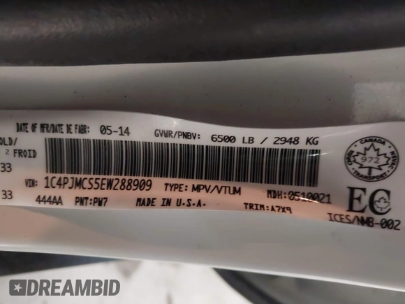 2014 Jeep Cherokee Latitude with VIN 1C4PJMCS5EW288909, listed as a IAAI auction lot 41531117 with 108,971 mi miles and . Bid and sale history available at DreamBid. Image 9.