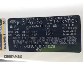 2015 Kia Sportage LX with VIN KNDPB3AC4F7741528, listed as a IAAI auction lot 41803355 with 60,139 mi miles and . Bid and sale history available at carsss.com. Image 9.