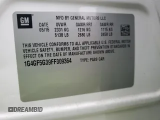 2015 Buick LaCrosse Premium II with VIN 1G4GF5G39FF309364, listed as a Copart auction lot 50144345 with 134,835 mi miles and Clean Title. Bid and sale history available at DreamBid. Image 14.