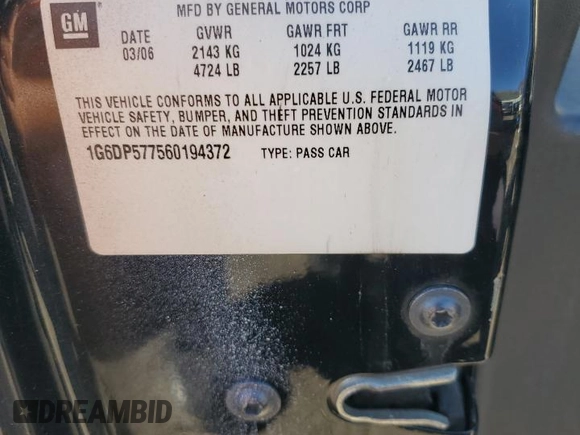 2006 Cadillac CTS with VIN 1G6DP577560194372, listed as a Copart auction lot 75014874 with 0 mi miles and Salvage Title. Bid and sale history available at carsss.com. Image 12.