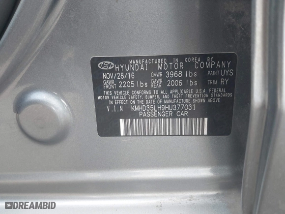 2017 Hyundai Elantra GT with VIN KMHD35LH9HU377031, listed as a IAAI auction lot 41762312 with 1 mi miles. Bid and sale history available at carsss.com. Image 9.