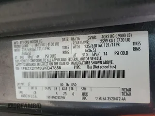 2016 Ford Transit XL with VIN 1FBZX2YM5GKB47858, listed as a Copart auction lot 51257155 with 116,154 mi miles and Salvage title. Bid and sale history available at DreamBid. Image 13.
