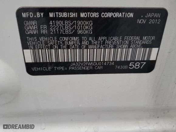 2013 Mitsubishi Lancer SE with VIN JA32V2FW5DU014734, listed as a Copart auction lot 84496464 with 112,750 mi miles and Salvage Title. Bid and sale history available at carsss.com. Image 14.