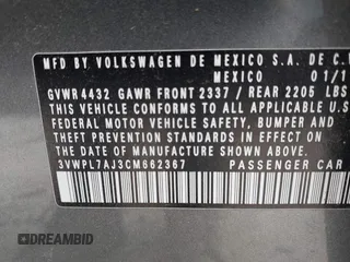 2012 Volkswagen Jetta TDI w/Sunroof & Nav with VIN 3VWPL7AJ3CM662367, listed as a IAAI auction lot 42113234 with 105,686 mi miles and . Bid and sale history available at DreamBid. Image 9.