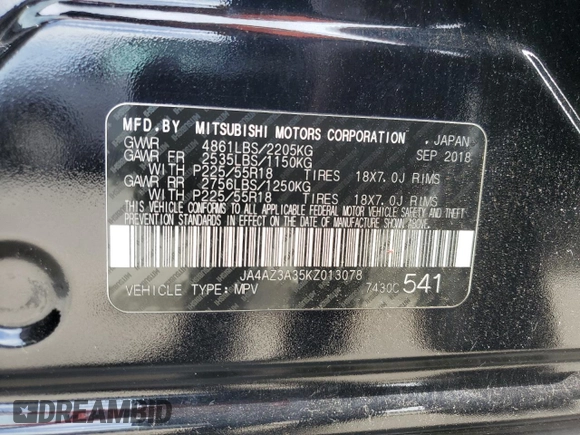 2019 Mitsubishi Outlander ES with VIN JA4AZ3A35KZ013078, listed as a Copart auction lot 57464235 with 98,409 mi miles and Salvage title. Bid and sale history available at DreamBid. Image 14.