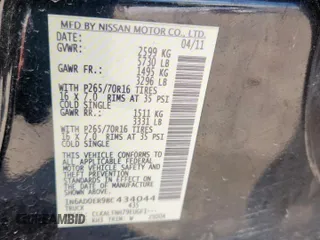 2011 Nissan Frontier SV z VIN 1N6AD0ER9BC434044, wystawiony jako Copart lot #57993875 z przebiegiem 204 565 mil mil oraz Szkoda całkowita • Salvage title. Historia ofert i sprzedaży dostępna na DreamBid. Obrazek 12.