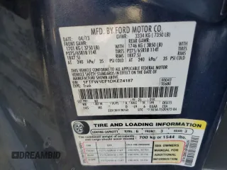 2013 Ford F-150 XL with VIN 1FTFW1EF1DKE74187, listed as a Copart auction lot 57485305 with 158,658 mi miles and Salvage title. Bid and sale history available at DreamBid. Image 12.
