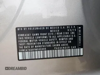 2015 Volkswagen Golf S с VIN 3VWCA7AU0FM505009, выставлен на аукционе Copart как лот 56010895 с пробегом 101 388 миль миль и Чистый • Clean title. История ставок и продаж доступна на DreamBid. Изображение 13.