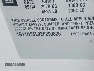 2014 Chevrolet Malibu LTZ with VIN 1G11H5SL9EF299826, listed as a IAAI auction lot 40955208 with 213,203 mi miles and . Bid and sale history available at DreamBid. Image 9.