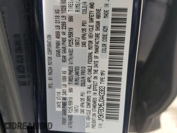 2018 Mazda CX-5 Touring with VIN JM3KFBCM5J0443383, listed as a Copart auction lot 47799095 with 39,814 mi miles and Salvage Title. Bid and sale history available at DreamBid. Image 13.
