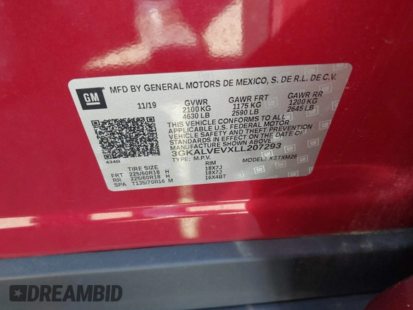 2020 GMC Terrain SLT with VIN 3GKALVEVXLL207293, listed as a IAAI auction lot 42386129 with 101,577 mi miles and . Bid and sale history available at DreamBid. Image 9.