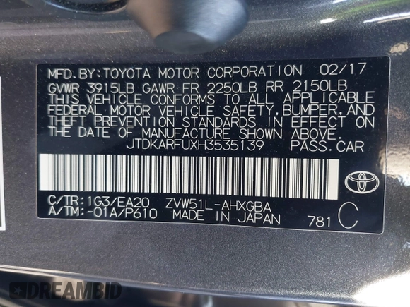 2017 Toyota Prius Two с VIN JTDKARFUXH3535139, выставлен на аукционе IAAI как лот 41336183 с пробегом 129 362 миль миль и . История ставок и продаж доступна на DreamBid. Изображение 9.