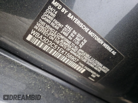 2014 BMW 3 Series 328d with VIN WBA3D3C51EK156907, listed as a Copart auction lot 51403055 with 215,812 mi miles and Salvage Title. Bid and sale history available at carsss.com. Image 12.