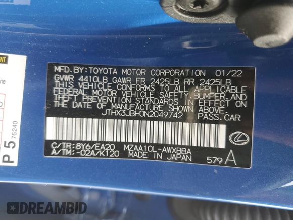 2022 Lexus UX 200 with VIN JTHX3JBH0N2049742, listed as a Copart auction lot 43215465 with 18,728 mi miles and Salvage title. Bid and sale history available at DreamBid. Image 12.