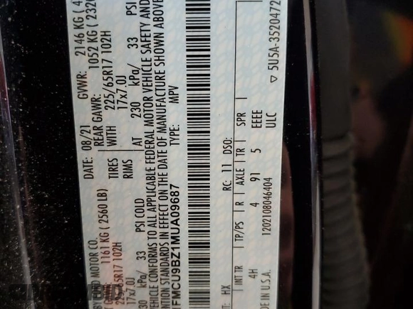2021 Ford Escape SE Hybrid with VIN 1FMCU9BZ1MUA09687, listed as a Copart auction lot 53453505 with 80,458 mi miles and Salvage title. Bid and sale history available at DreamBid. Image 13.