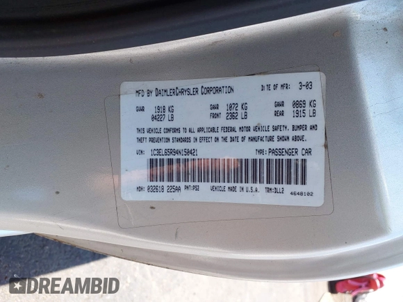 2004 Chrysler Sebring Limited z VIN 1C3EL65R94N150421, wystawiony jako IAAI lot #42614705 z przebiegiem 75 610 mil mil oraz . Historia ofert i sprzedaży dostępna na DreamBid. Obrazek 9.