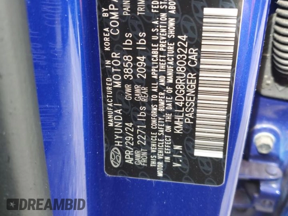 2024 Hyundai Elantra SE with VIN KMHLL4DG8RU803224, listed as a Copart auction lot 61281185 with 11,697 mi miles and Non repairable. Bid and sale history available at DreamBid. Image 12.