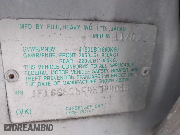 2004 Subaru Forester XS с VIN JF1SG65694H744018, выставлен на аукционе IAAI как лот 42236080 с пробегом 203 631 миль миль и . История ставок и продаж доступна на DreamBid. Изображение 9.